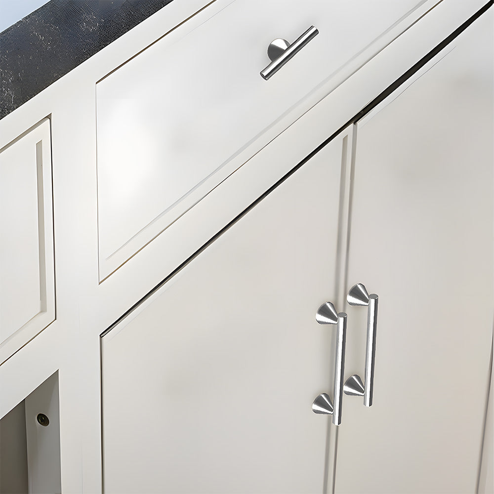 Solid Brass Silver Cone-shaped Feet Design Cupboard Door T Bar Handles
