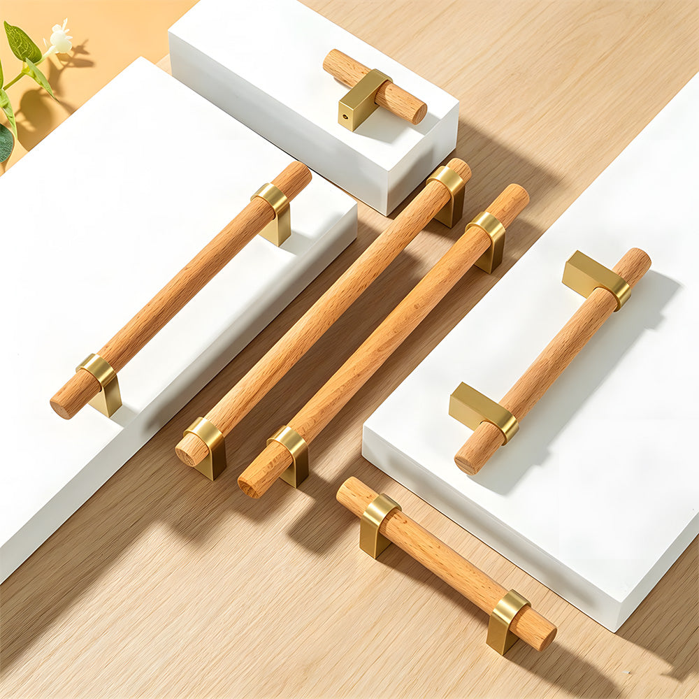 Luxury Gold Solid Wood T-Bar Cabinet Handles