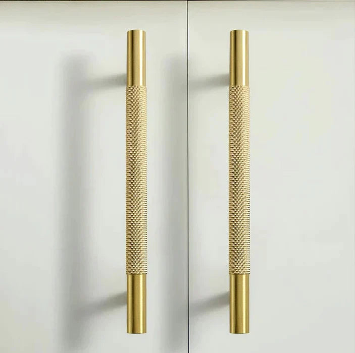 Modern Brushed Gold Solid Brass Knurled Cabinet Handles