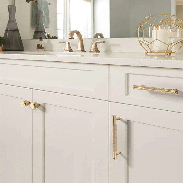 Gold Aluminum Knurled Bar Kitchen Cabinet Pull Handles