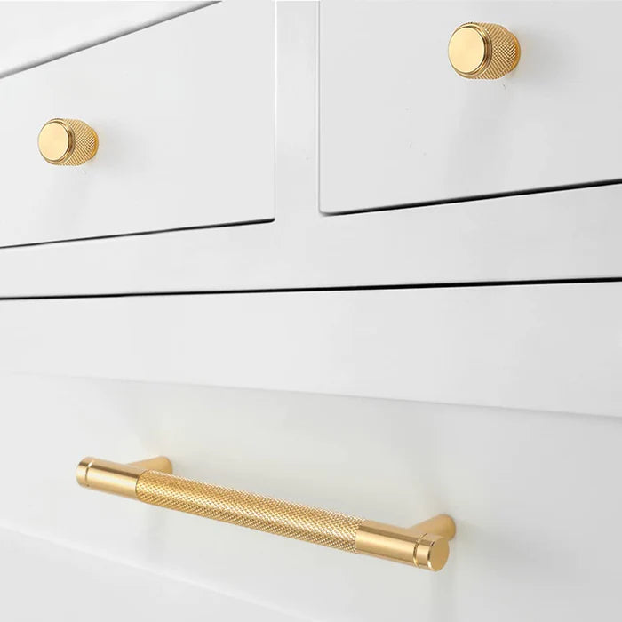 Gold Aluminum Knurled Bar Kitchen Cabinet Pull Handles
