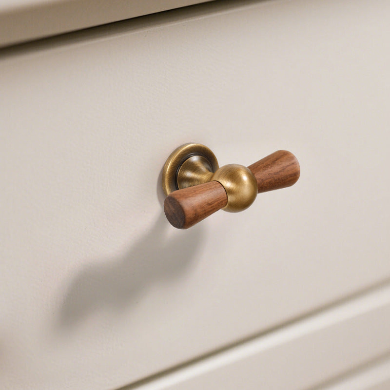 Vintage Walnut Brass Cabinet Handle Cupboard Drawer Pulls
