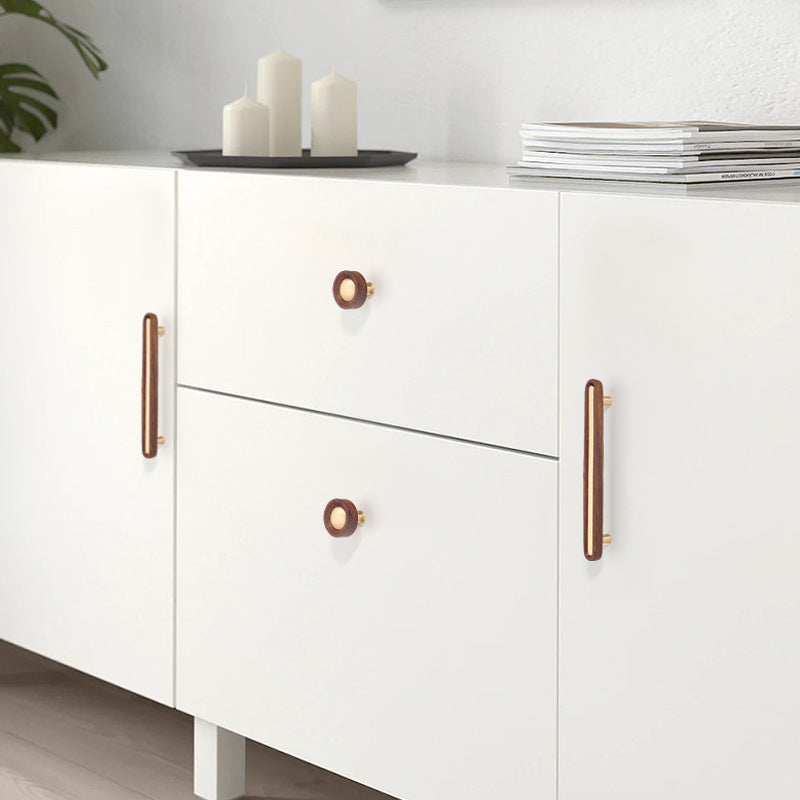 Walnut Wooden Brass Modern Cabinet Handles Knobs for Furniture