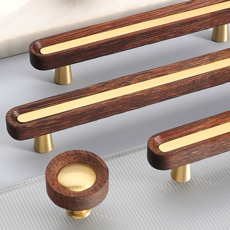 Walnut Wooden Brass Modern Cabinet Handles Knobs for Furniture