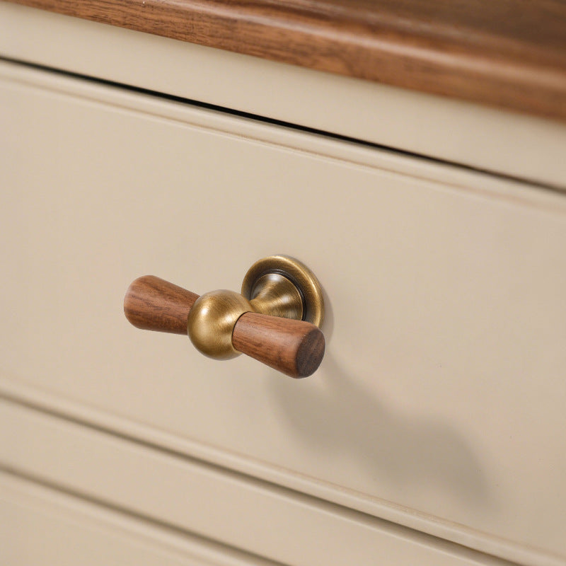 Vintage Walnut Brass Cabinet Handle Cupboard Drawer Pulls