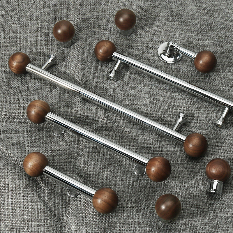 Nordic Chromium-plated Brass Walnut Cabinet Handles and Drawer Pulls