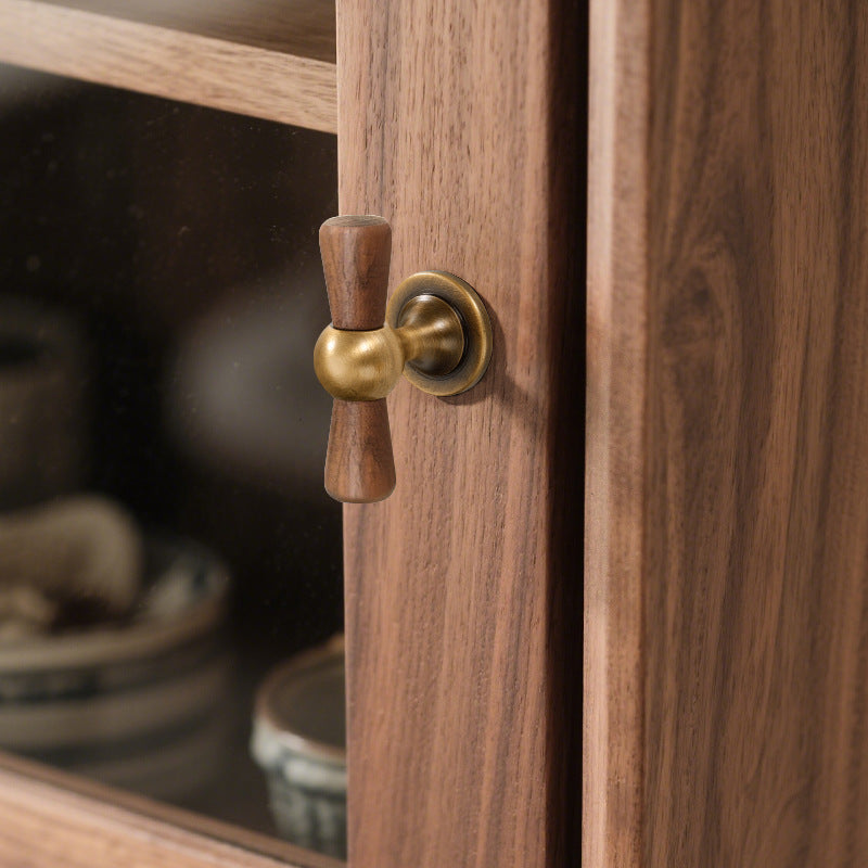 Vintage Walnut Brass Cabinet Handle Cupboard Drawer Pulls