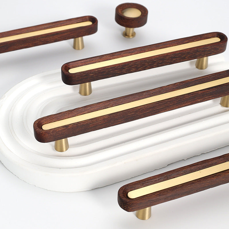 Walnut Wooden Brass Modern Cabinet Handles Knobs for Furniture