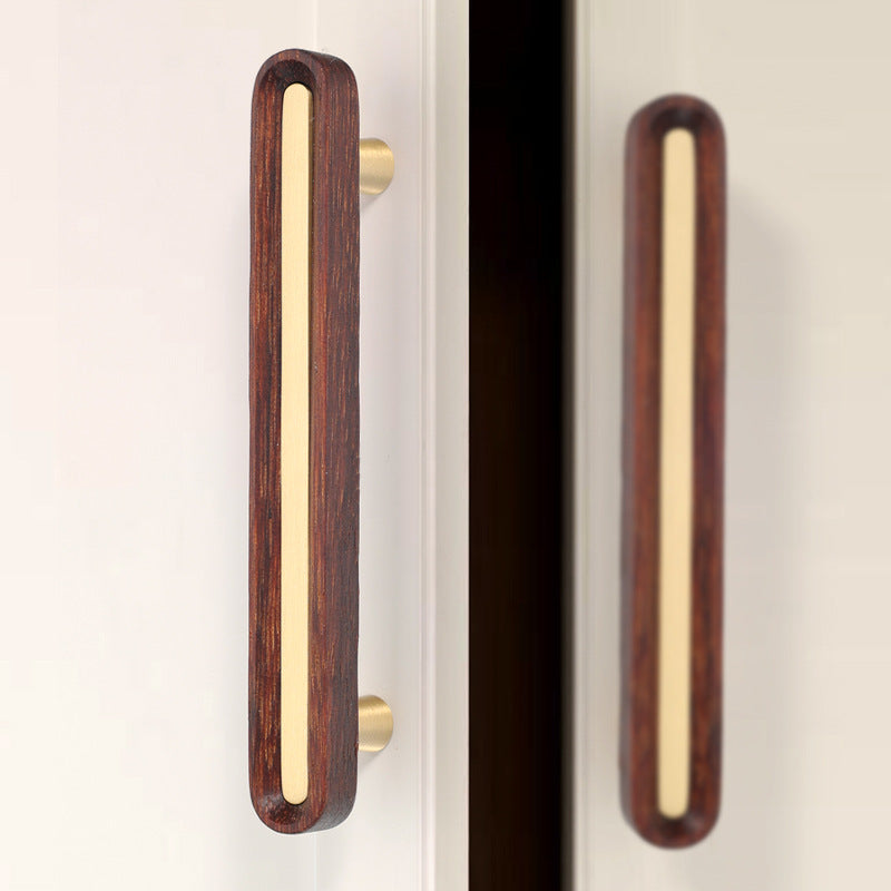 Walnut Wooden Brass Modern Cabinet Handles Knobs for Furniture