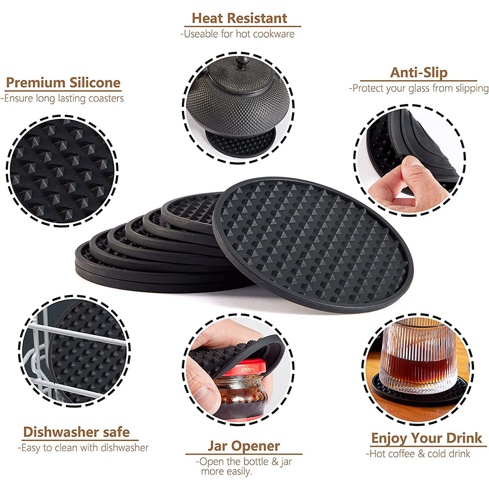 6 Pcs Silicone Non-Slip Drink Coasters with Holder