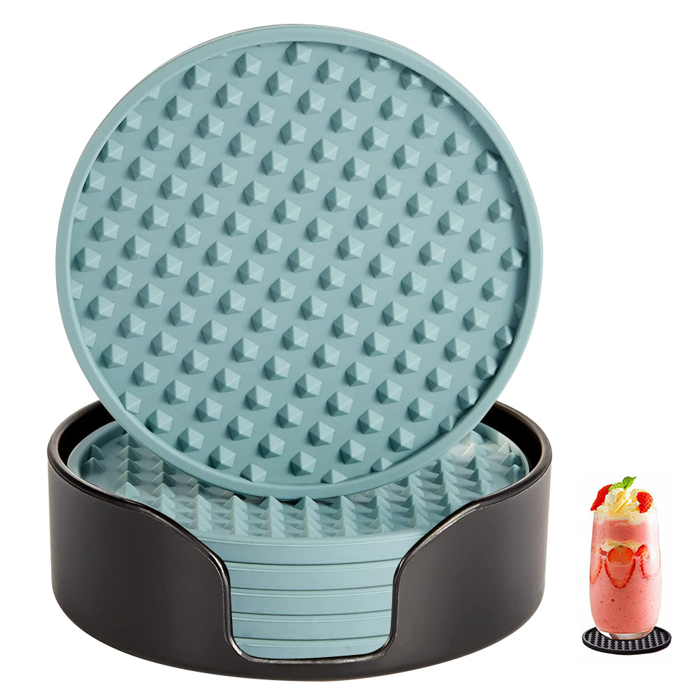 6 Pcs Silicone Non-Slip Drink Coasters with Holder