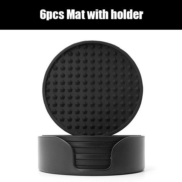 6 Pcs Silicone Non-Slip Drink Coasters with Holder