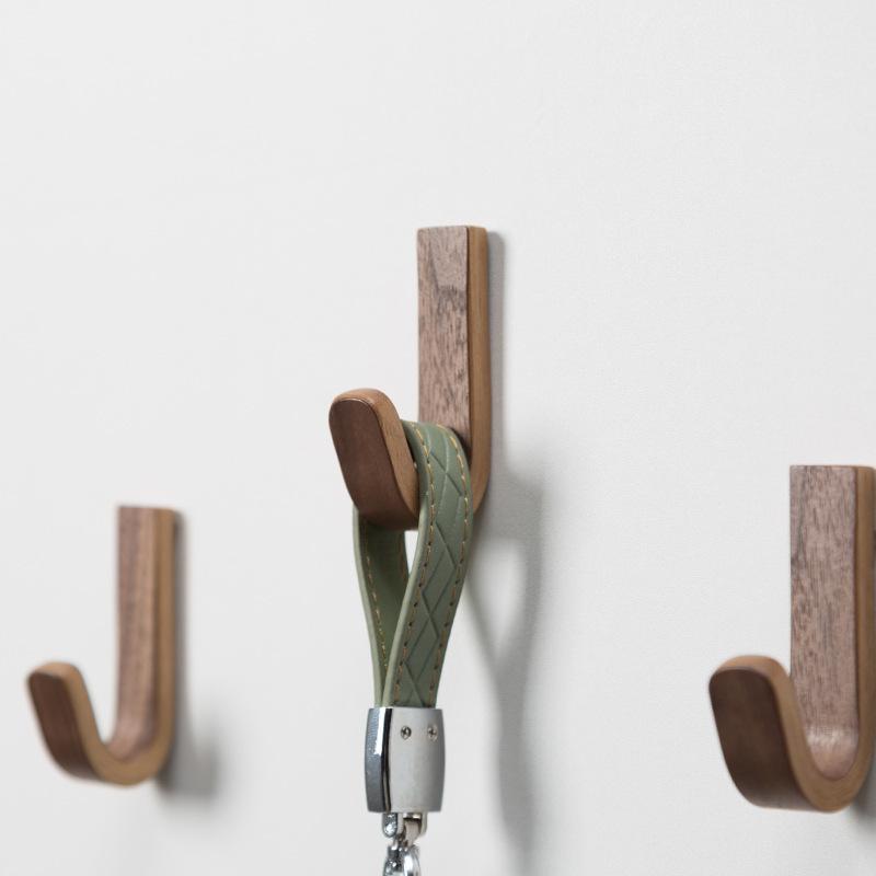 2 Pack Self-Adhesive Walnut Wood Door Hooks for Clothes Towels