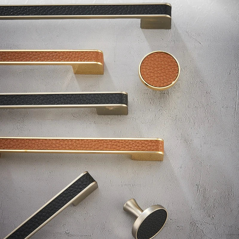 Leather Zinc Alloy Cabinet Handles Modern Wardrobe Drawer Pulls