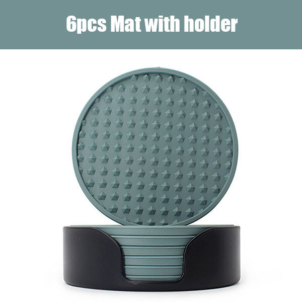 6 Pcs Silicone Non-Slip Drink Coasters with Holder