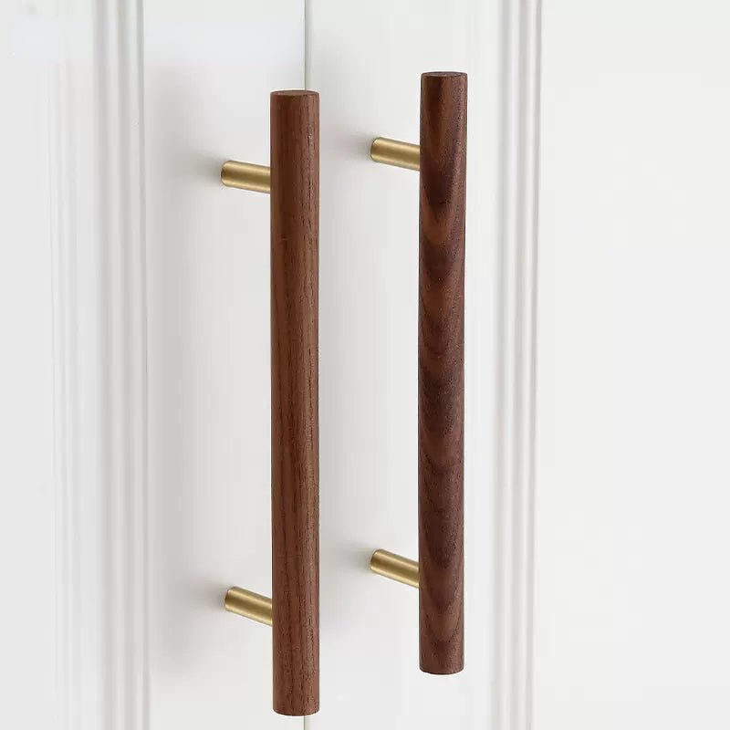Nordic Wooden Cabinet Handles and Drawer Pulls Walnut T Bar Knobs