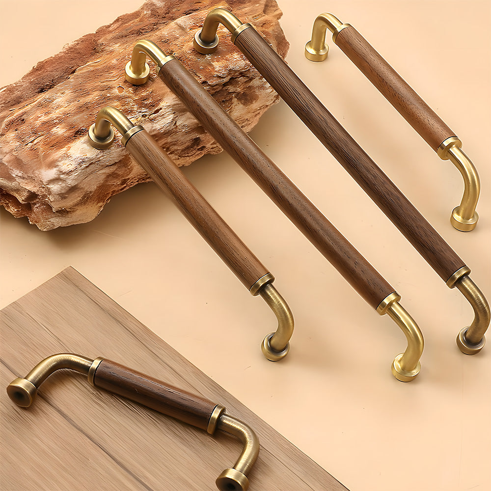 Retro Brass & Wood Kitchen Cupboard Handles
