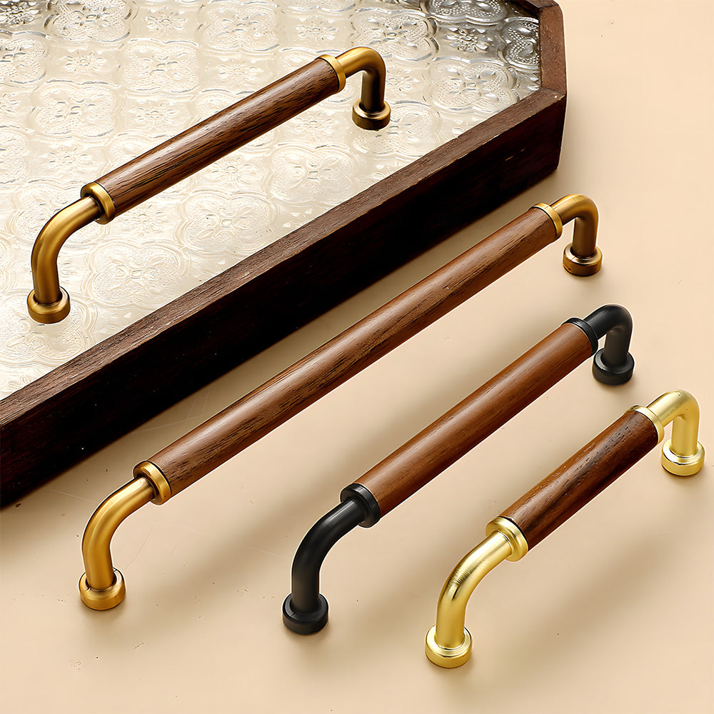 Retro Brass & Wood Kitchen Cupboard Handles