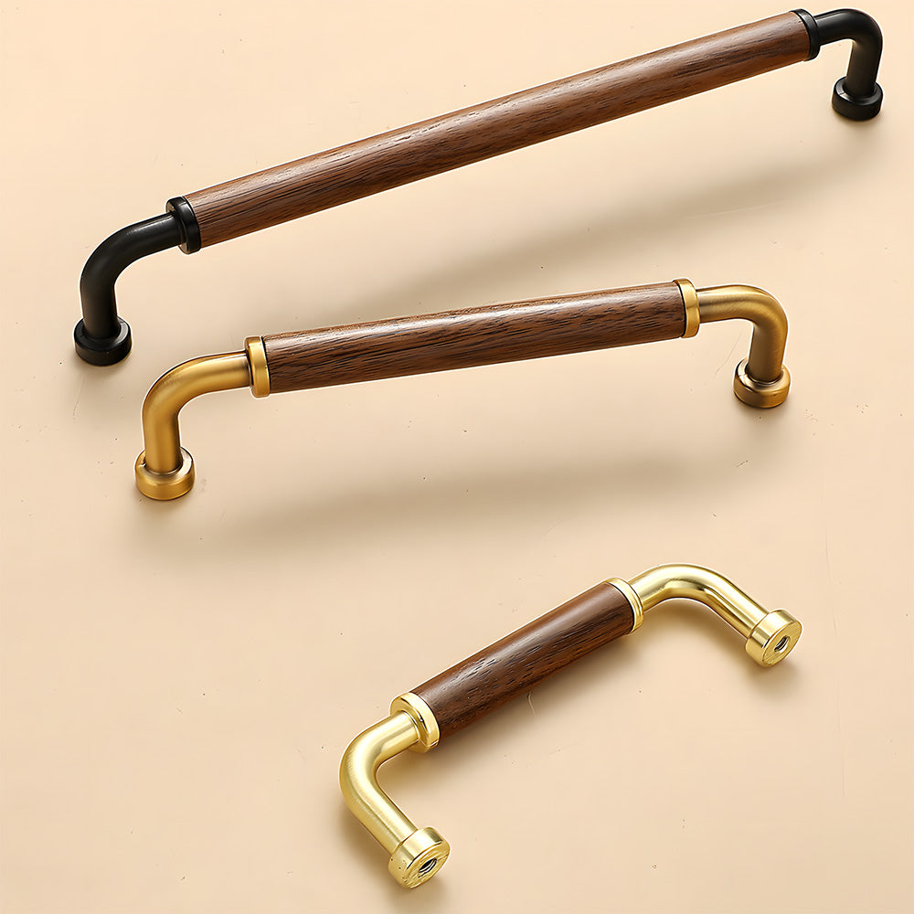 Retro Brass & Wood Kitchen Cupboard Handles