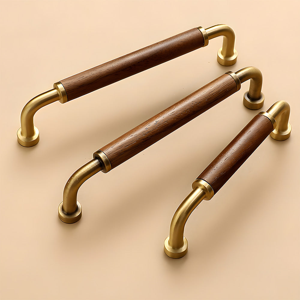 Retro Brass & Wood Kitchen Cupboard Handles