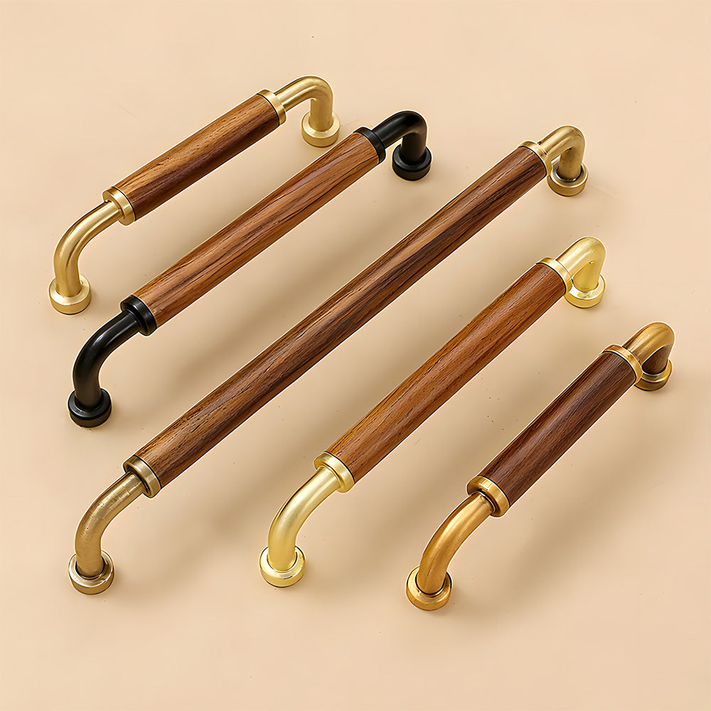 Retro Brass & Wood Kitchen Cupboard Handles