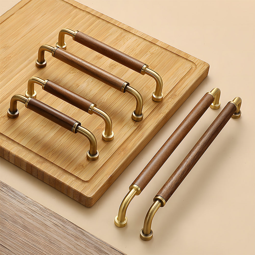 Retro Brass & Wood Kitchen Cupboard Handles