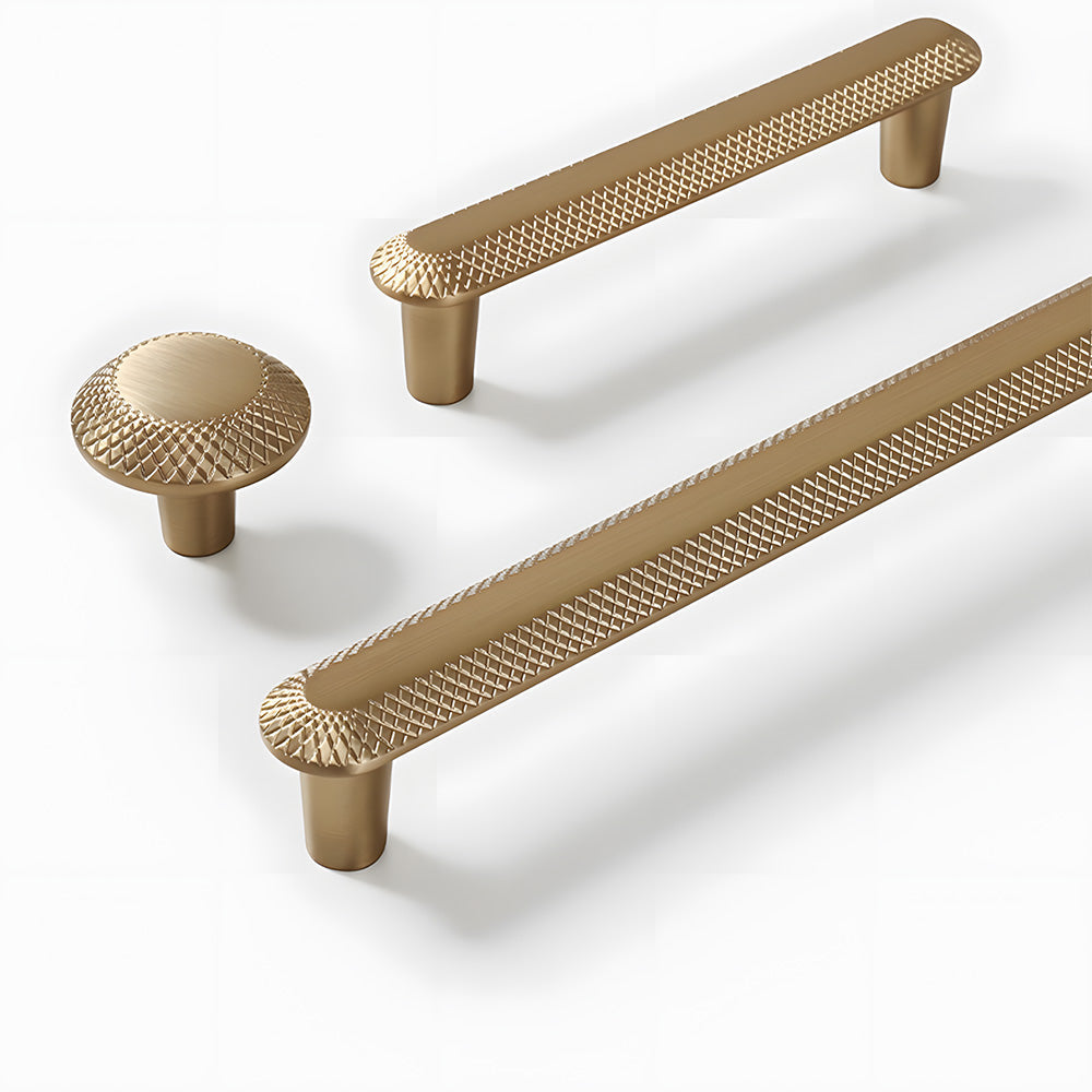 Modern Champagne Gold Knurled Textured Cabinet Pulls