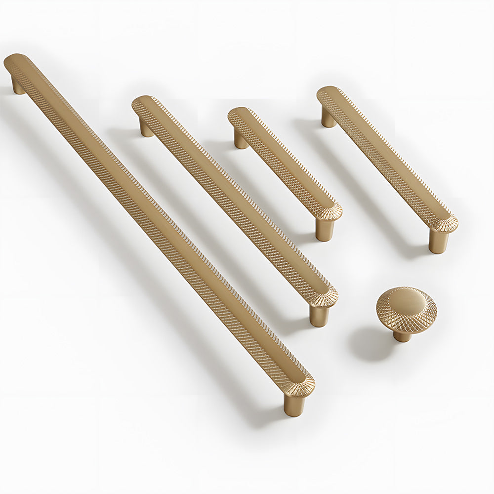 Modern Champagne Gold Knurled Textured Cabinet Pulls