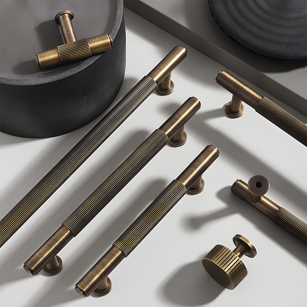 Bronze Vintage Lined Brass Kitchen Cabinet Handles