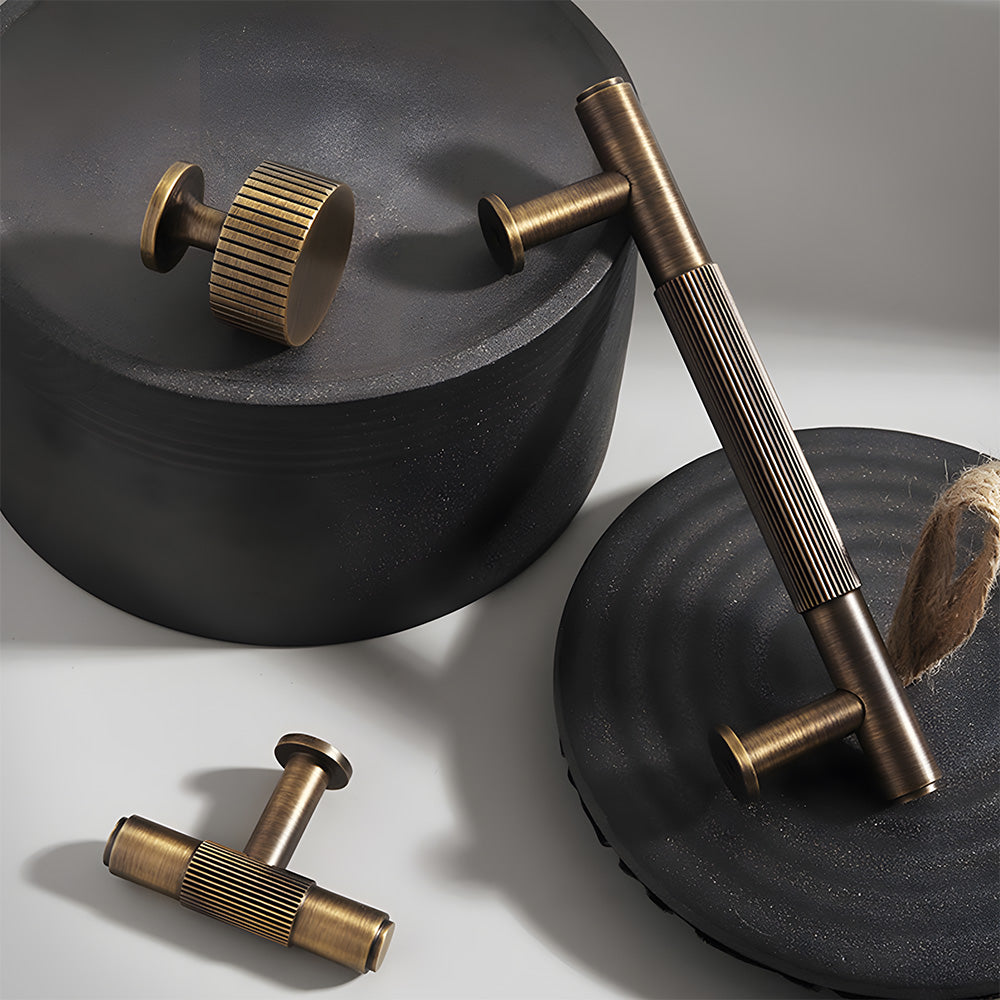 Bronze Vintage Lined Brass Kitchen Cabinet Handles