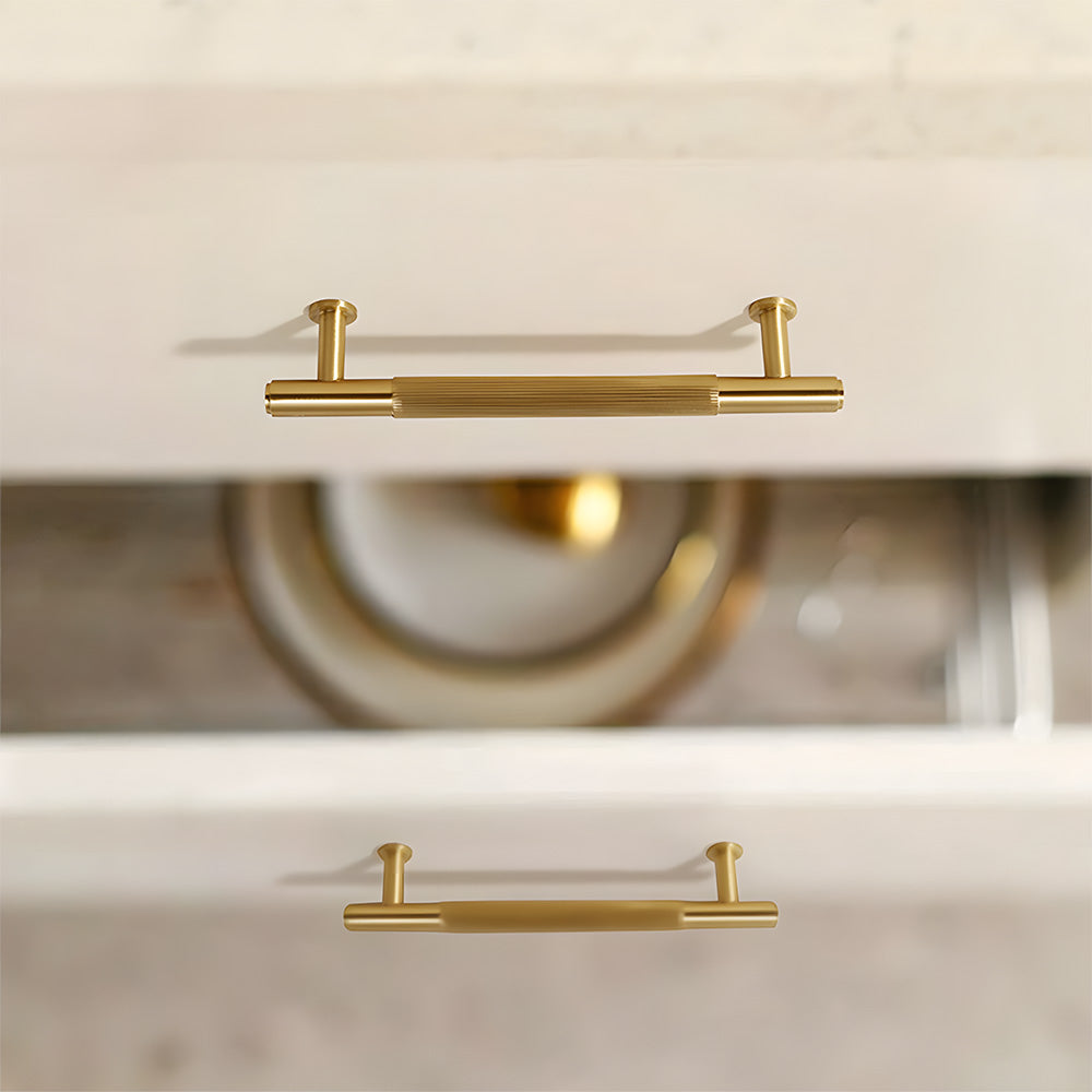 Gold Vintage Lined Brass Kitchen Cabinet Handles