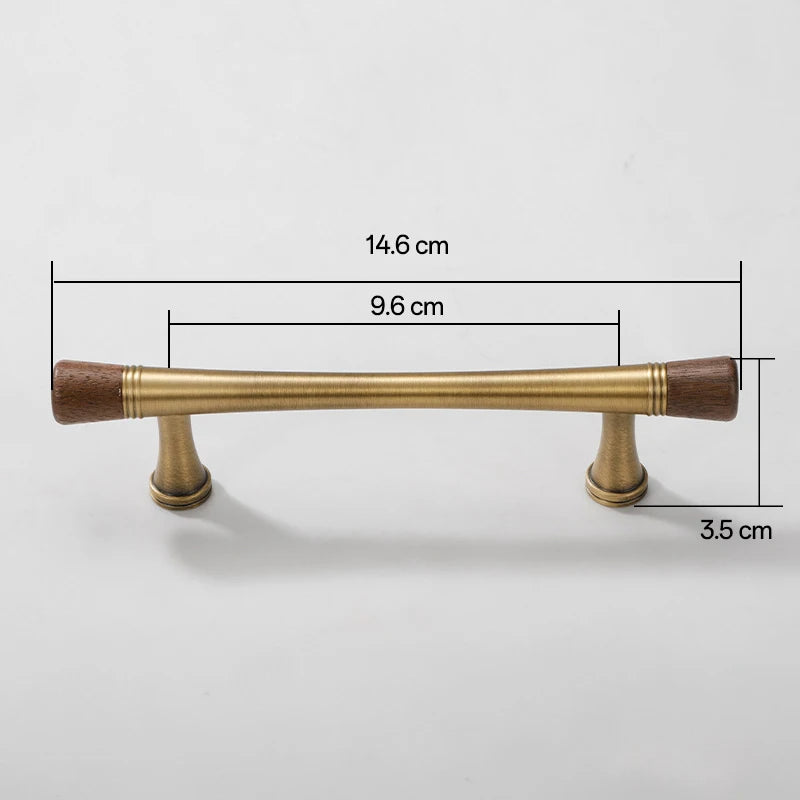 Vintage Walnut Brass Cabinet Handle Cupboard Drawer Pulls