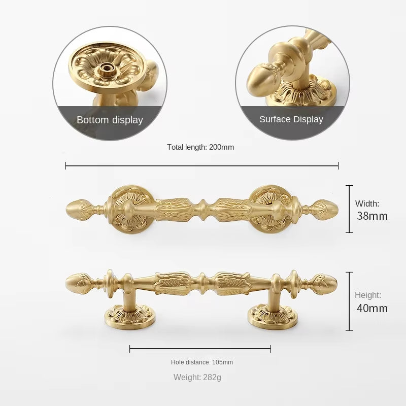 Vintage French Brushed Gold Brass Cabinet Pulls and Door Handles for Furniture