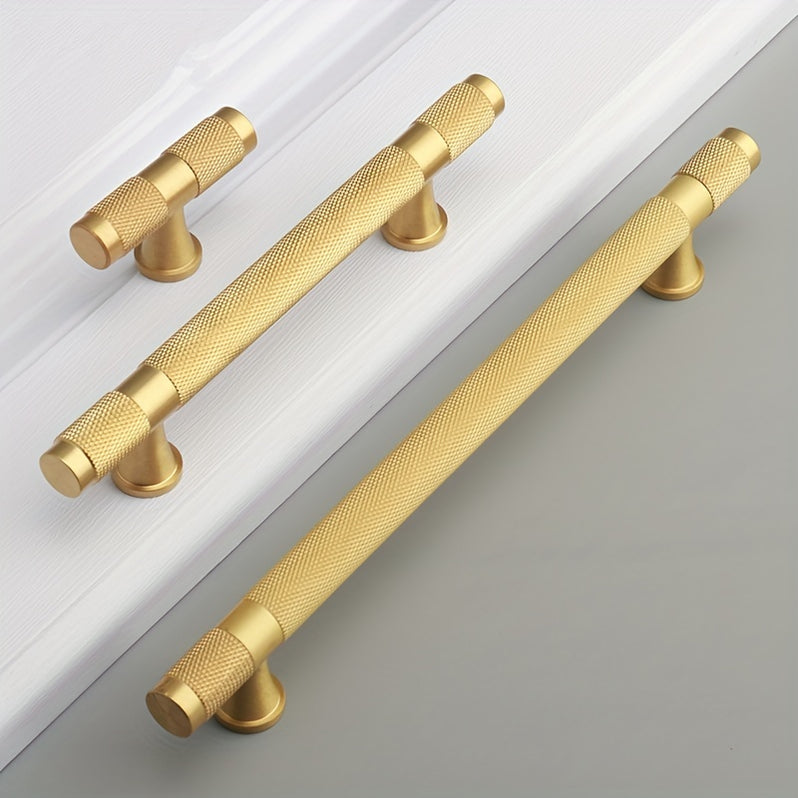 Gold Solid Brass Knurled Bar Cupboard Cabinet Handles