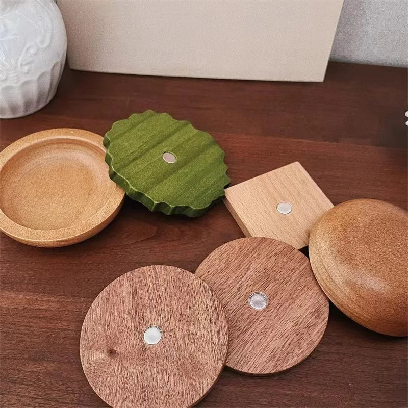 6PCS Hamburg Shape Teacup Tray 6 In 1 Solid Wood Coaster