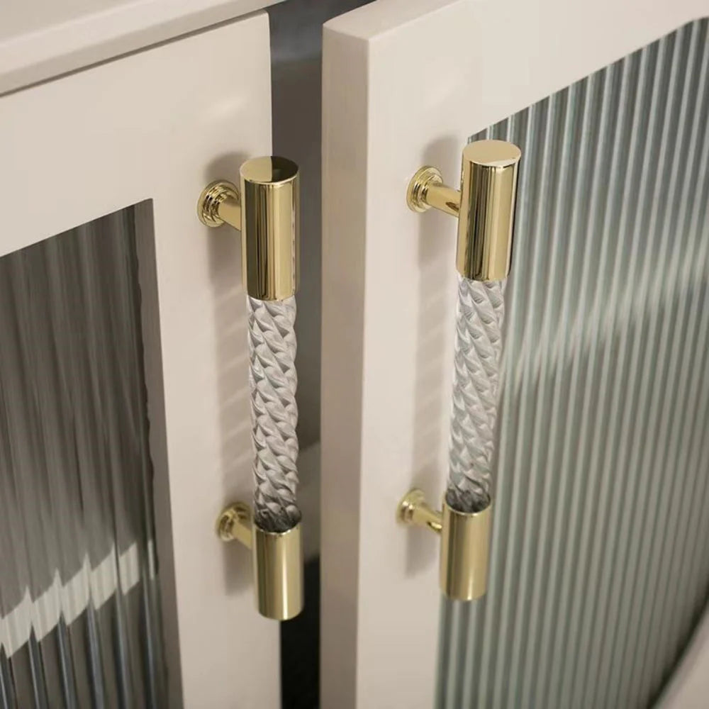 Gold Satin Finish Acrylic Knurled Lines Designed Cupboard T Bar Handle