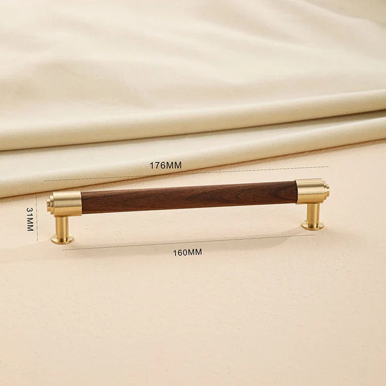 Walnut Wood Cabinet Drawer Handle with Gold Brass for Kitchen
