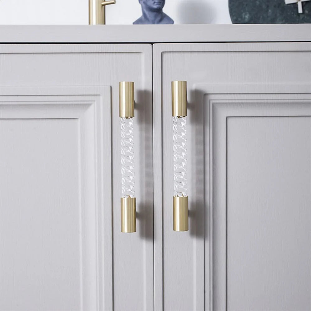 Gold Satin Finish Acrylic Knurled Lines Designed Cupboard T Bar Handle
