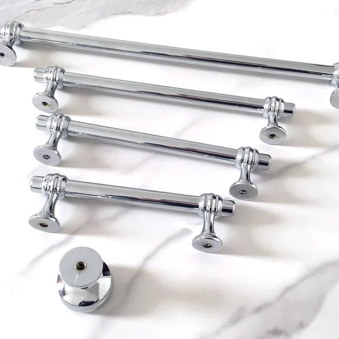 Silver Zinc Alloy Polished Bar Kitchen Cabinet Handles