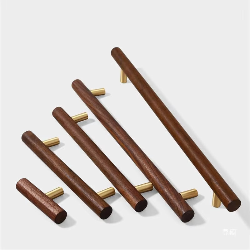 Nordic Wooden Cabinet Handles and Drawer Pulls Walnut T Bar Knobs