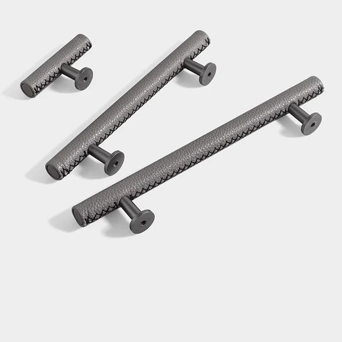 Gray Leather Cupboard Pull Handles for Kitchen and Wardrobe