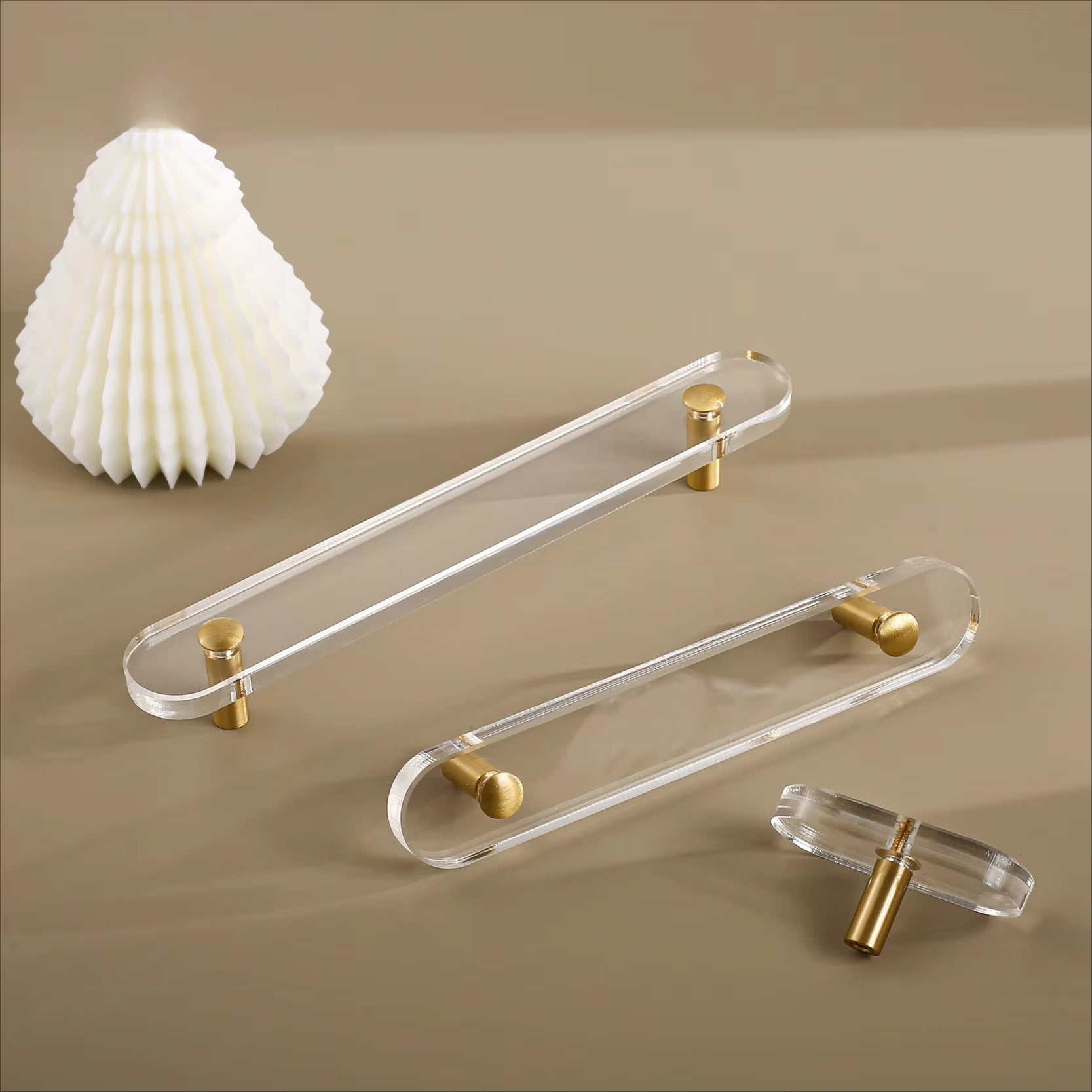 Transparent Acrylic and Brass Gold Cabinet Handles