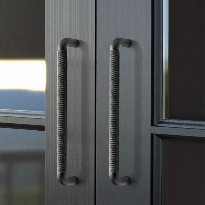Matt Grey Finish Knurled Design Kitchen Cupboard Door Bar Handles