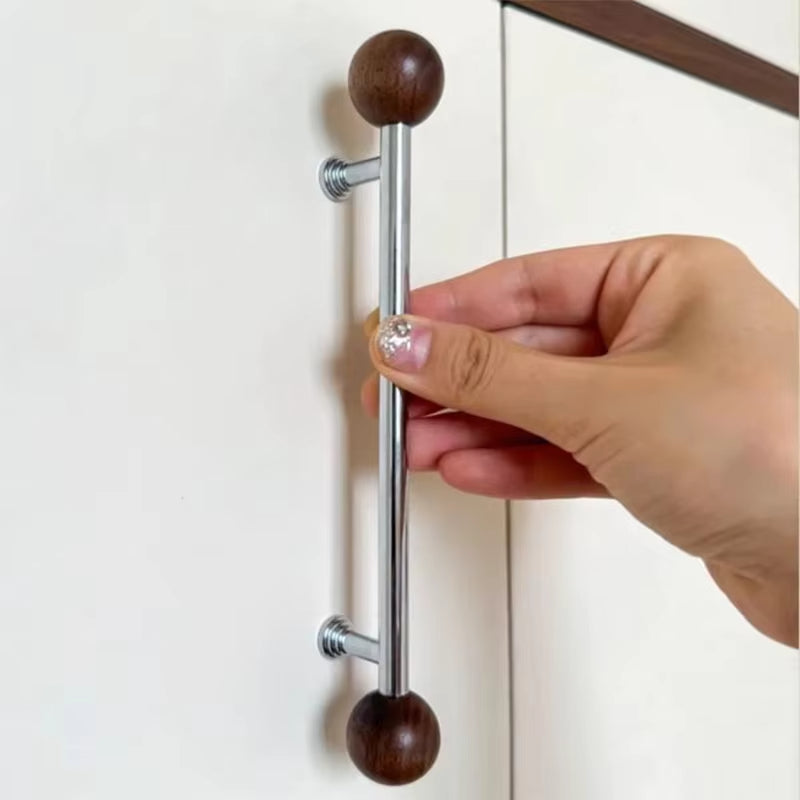 Nordic Chromium-plated Brass Walnut Cabinet Handles and Drawer Pulls