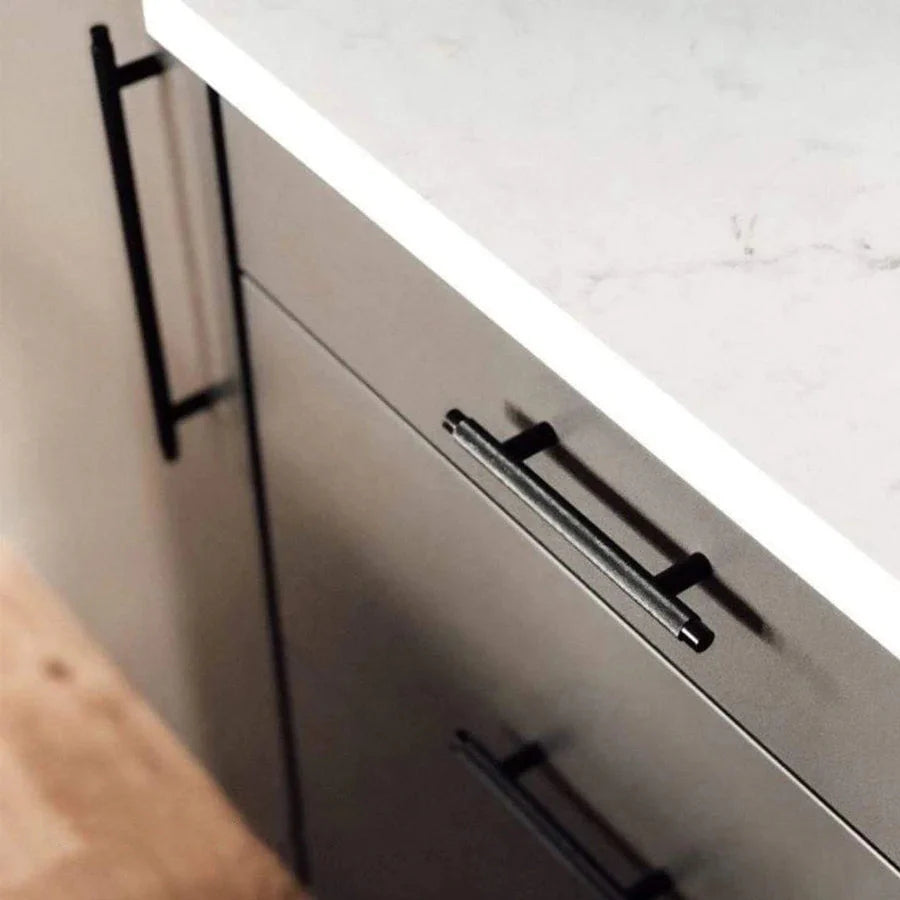 Black Knurled Cabinet Handle Solid Brass T Bar Design