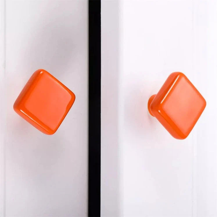 Orange Ceramic Square Shape Children's Cabinet Drawer Knobs