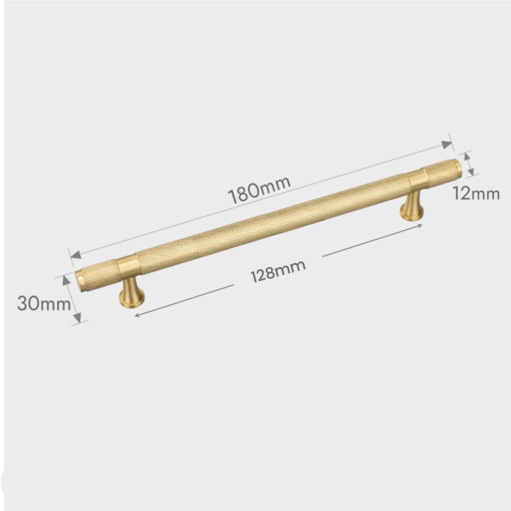 Gold Solid Brass Knurled Bar Cupboard Cabinet Handles