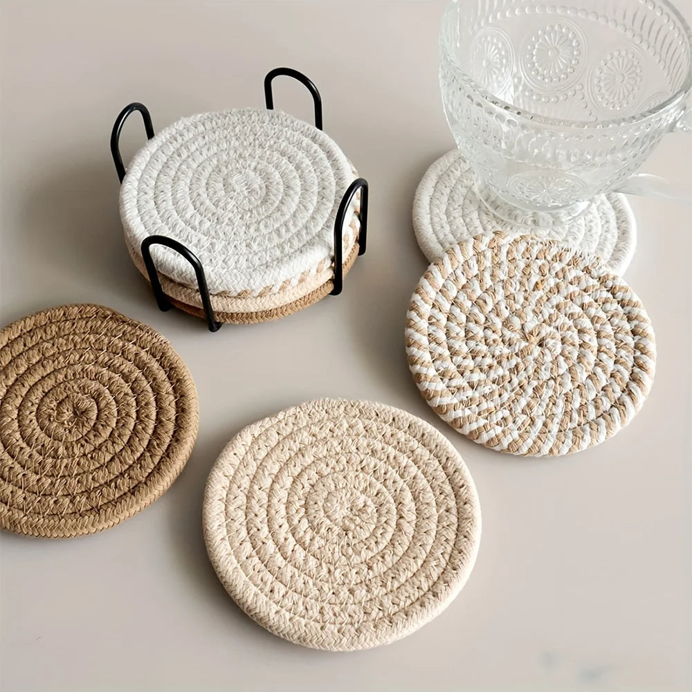 8pcs Brown Absorbent Coasters Set Drink Mats for Coffee