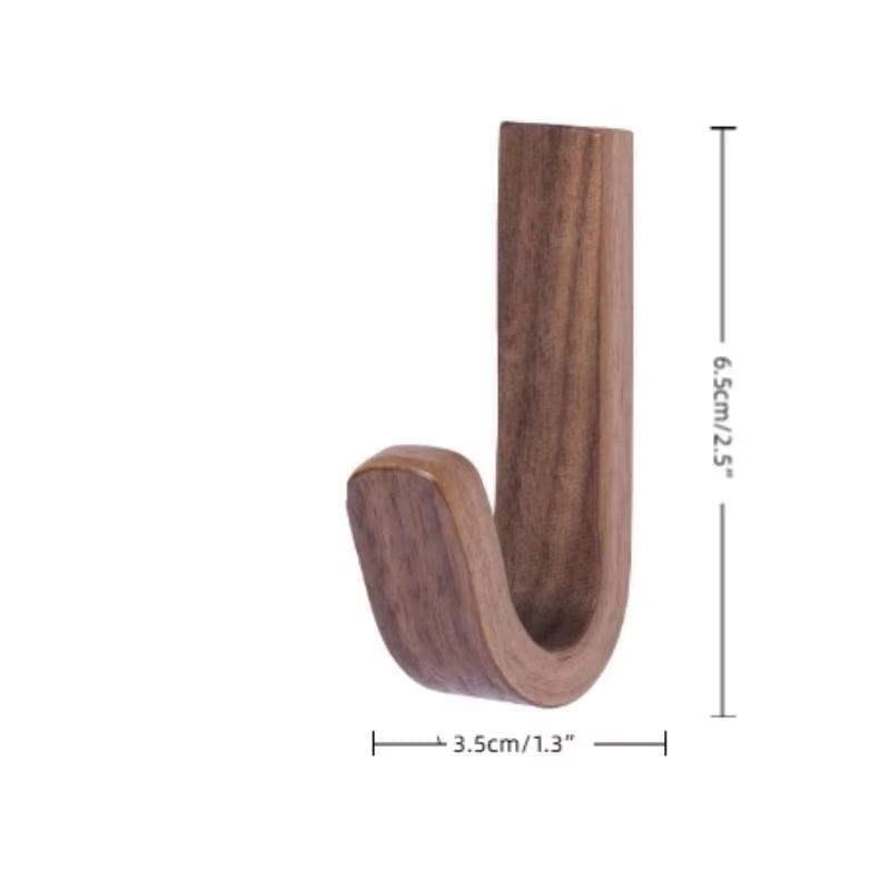 2 Pack Self-Adhesive Walnut Wood Door Hooks for Clothes Towels