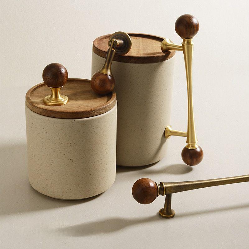 Vintage Walnut Brass Gold Cabinet Drawer Handles